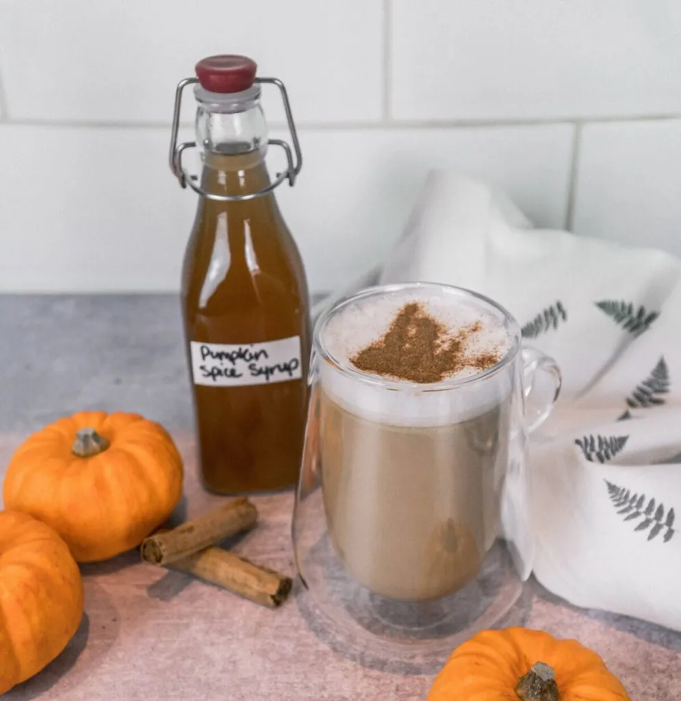 Double walled glass with pumpkin spice latte
