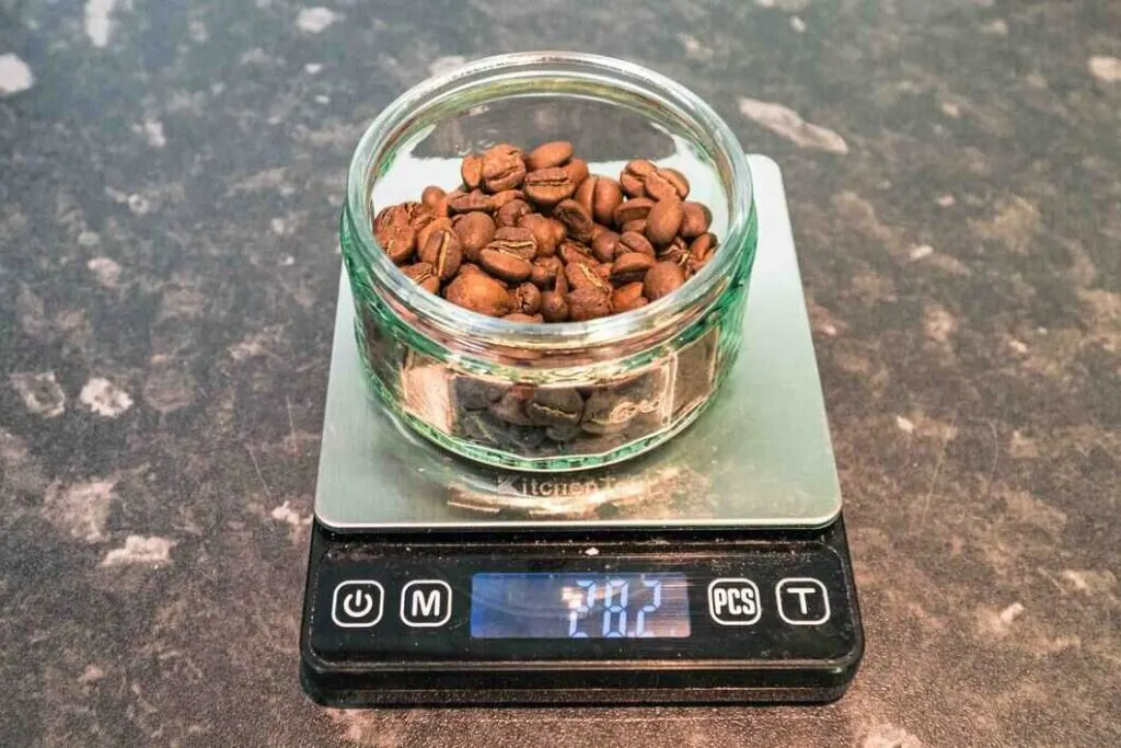 weighing coffee beans