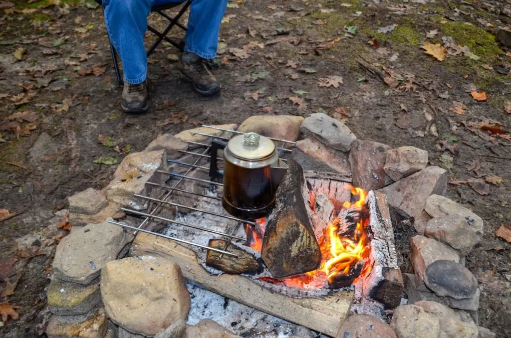 Percolating coffee over an open fire