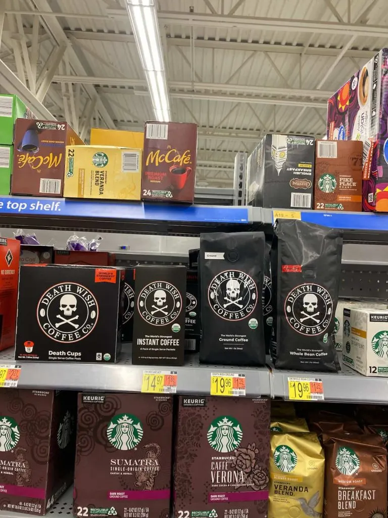 Death Wish Coffee on the shelves in a store