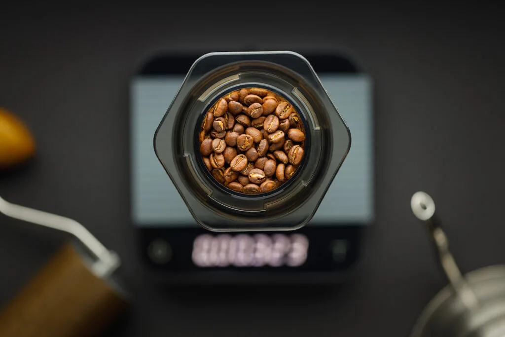 Coffee beans in an Aeropress