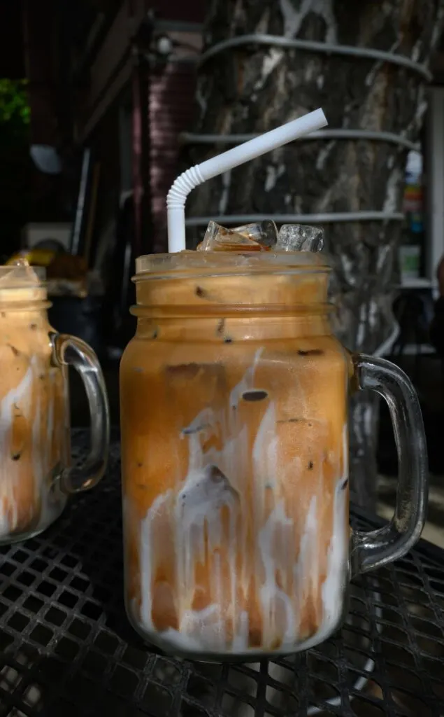 Thai coffee in drinking jar