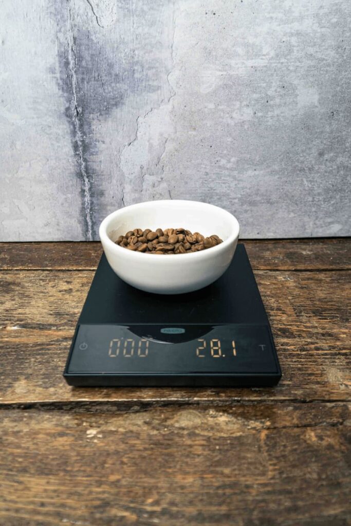 Weighing coffee beans